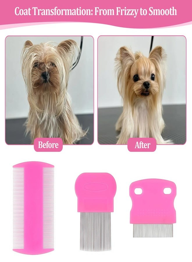 Creztail 6 Pack Pet Grooming Combs, Stainless Steel Dog and Cat Grooming Combs with Rounded Teeth, Double-Sided Professional Pet Tear Stain Remover for Small, Medium, and Large Pets (Pink) - Image 5
